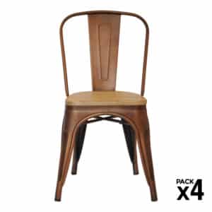 Pack x 4 Sillas Tolix cobre antique asiento de madera