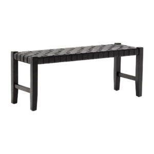 Banqueta London de madera y tejido de cuero negra