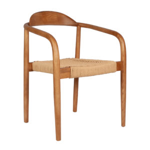 Sitial Lorenz de madera natural caramelo y asiento de ratán